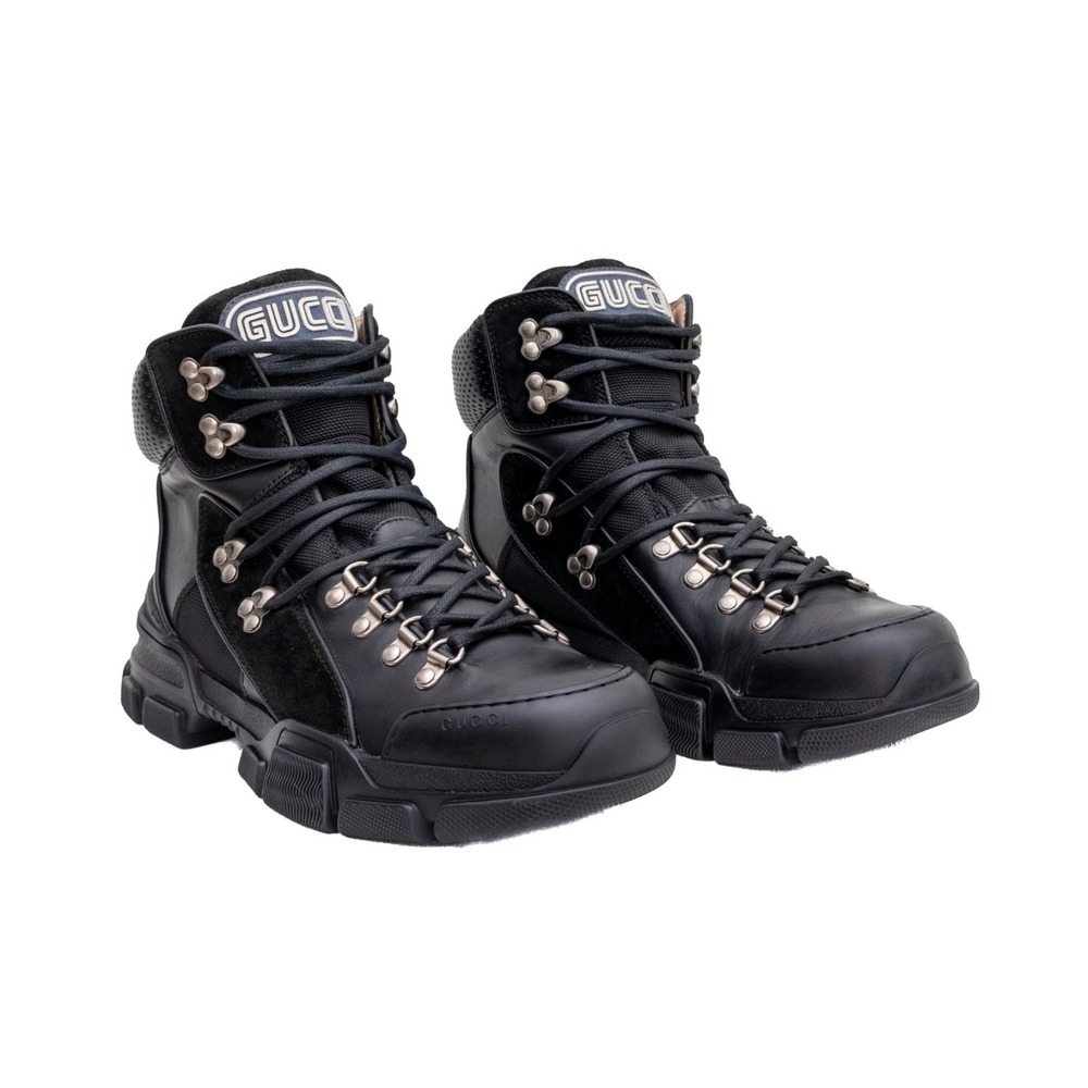 Gucci Flashtrek Black Leather High Top Hiking Boots Mens Size UK 7 US‎ 8 Chunky